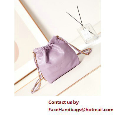 Chanel Shiny Calfskin  &  Gold-Tone Metal CHANEL 22 Mini Handbag AS3980 Lilac